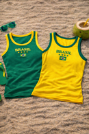 Blusa Regata Bicolor Feminina Brasil Copa do Mundo