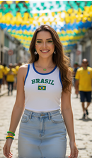 Blusa Regata Bicolor Feminina Brasil Copa do Mundo