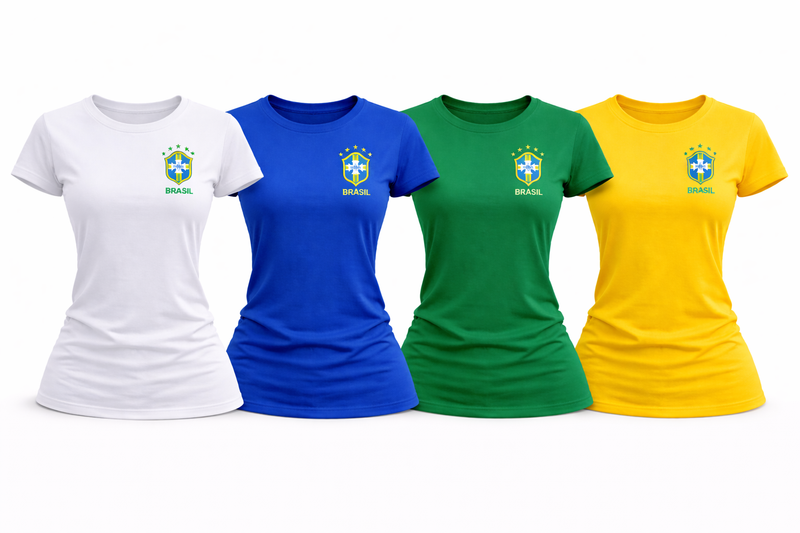Camiseta T-Shirt Com Estampa Silk Brasil Escudo Feminina