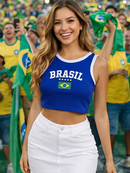 Top Cropped Canelado Feminino Regata Brasil Copa do Mundo