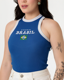 Blusa Regata Bicolor Feminina Brasil Copa do Mundo