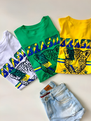 Camiseta T-Shirt Com Estampa Silk Brasil Onça Feminina