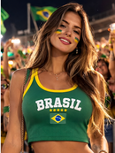 Top Cropped Canelado Feminino Regata Brasil Copa do Mundo