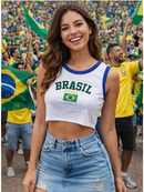 Top Cropped Canelado Feminino Regata Brasil Copa do Mundo