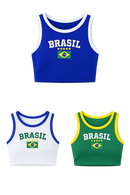 Top Cropped Canelado Feminino Regata Brasil Copa do Mundo