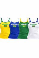 Blusinha Regata Feminina Cropped Brasil Copa do Mundo